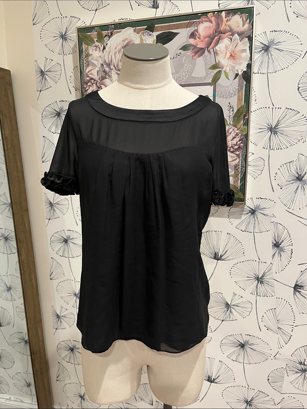 Sari Gueron 6 silk Black Short-Sleeve Chiffon Blouse - Women